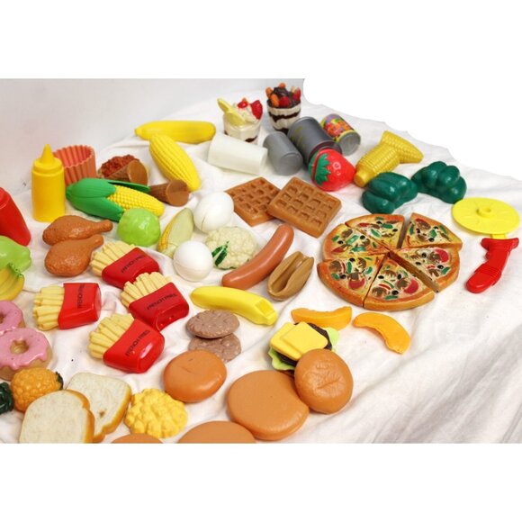 Plastic Play Food Lot Kitchen Fries Pizza Cutter Waffle Hot Dog Hamburger Fruit - Picture 16 of 16